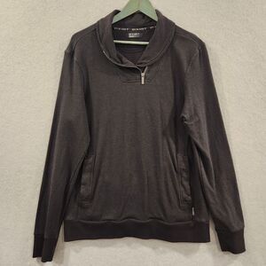 2(X)IST Mens Sweater Mock Neck 1/4 Zip Fold Over Collar‎ Long Sleeve Black L
